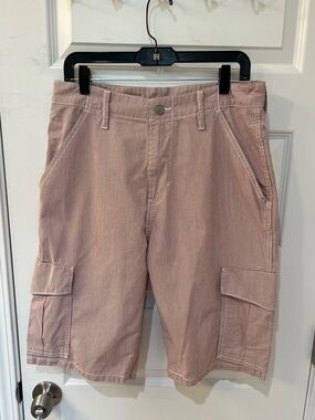 Levi’s Men’s Size 32 Seersucker Striped Cargo Shorts Pink Beige Utility Pockets